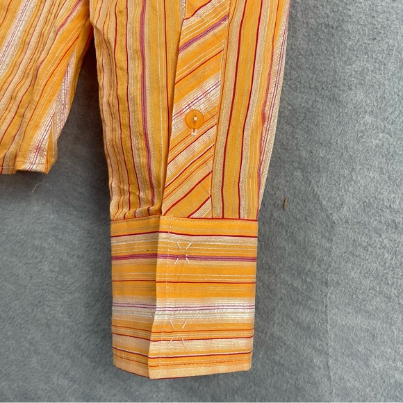 Vintage Flatiron Workshop 12 Snap Front Striped Blouse Orange Pink Shimmer USA - Picture 7 of 13